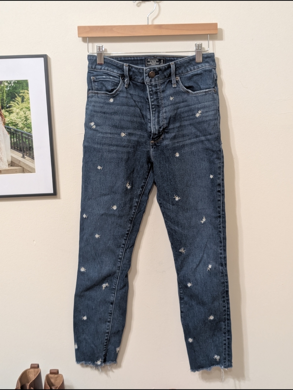 Abercrombie & Fitch Simone High Rise Ankle Jeans with Flower Details, Distressed